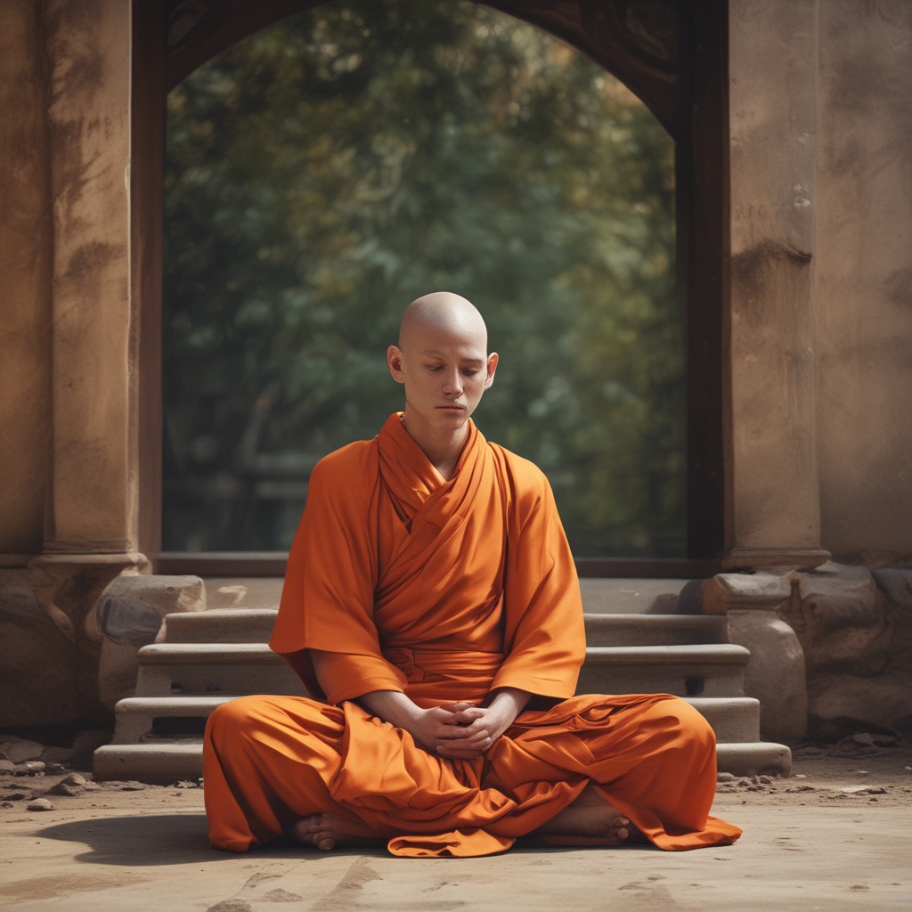 A peaceful monk meditating